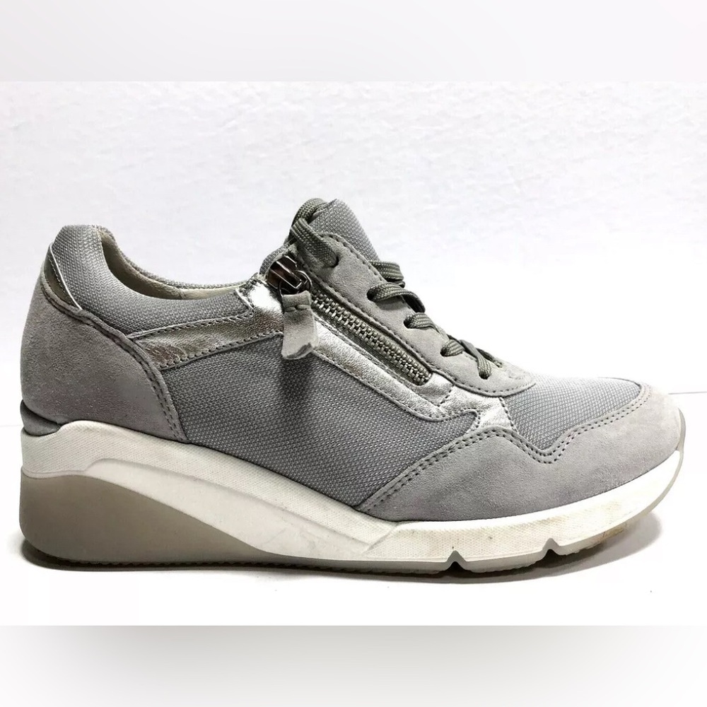 Gabor Women's Gray Suede & Mesh Wedge Sneakers
